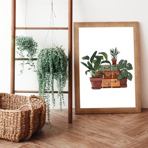 Houseplant Art Print: Vintage Suitcase, Retro Plant Illustration image 4