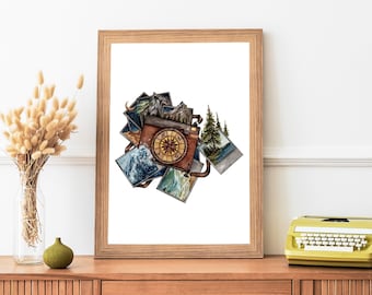 Watercolor Polaroid Camera Painting Art Print- Vintage Camera Wall Art- Nature Photography Painting- Watercolor Camera Photography Gift