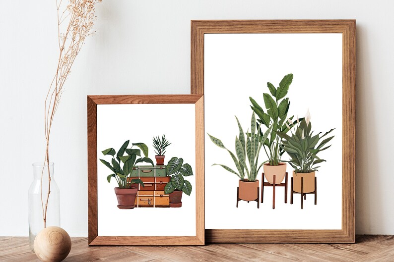 Houseplant Art Print: Vintage Suitcase, Retro Plant Illustration image 7