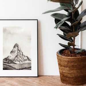 Grigio Acquerello Mountain Art Stampa Stampabile Mountain Wall Art Landscape Wall Art Mountain Painting Stampa Arte acquerello stampabile immagine 4