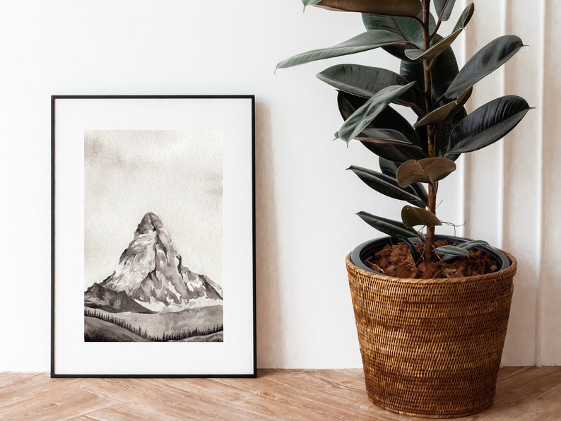 Grigio Acquerello Mountain Art Stampa Stampabile Mountain Wall Art Landscape Wall Art Mountain Painting Stampa Arte acquerello stampabile immagine 4