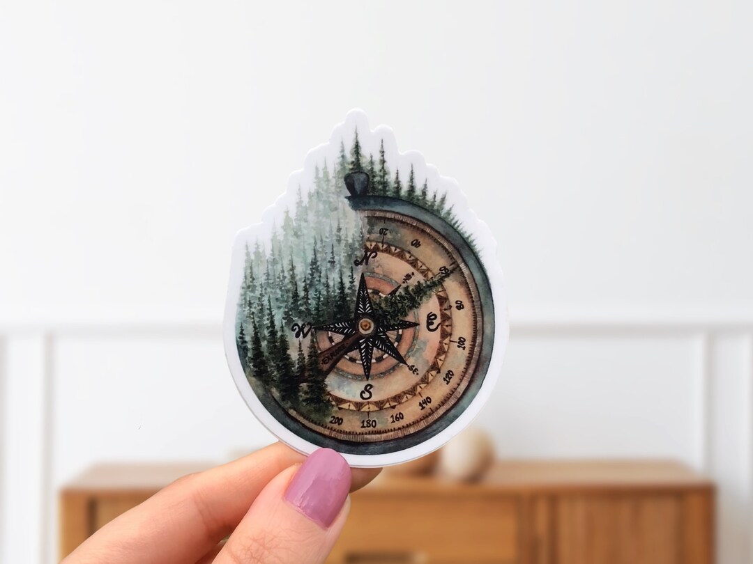 Pine Forest Compass Sticker: Matte Vinyl Adventure Decal - Etsy