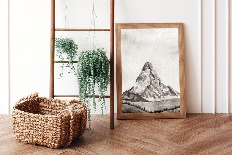 Grigio Acquerello Mountain Art Stampa Stampabile Mountain Wall Art Landscape Wall Art Mountain Painting Stampa Arte acquerello stampabile immagine 8