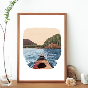 Kayaking Painting Art Print- Travel Art Print- Canoe Wall Art- Kayak Art Print- Canoeing Art- Wilderness Art Print- Kayak Print