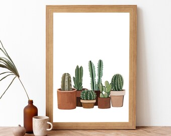 Cactus Art Print: Potted Cacti Watercolor Painting