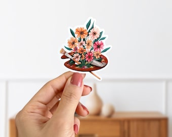 Floral Paint Palette Vinyl Aufkleber: Botanische Kunst, glänzend Die Cut