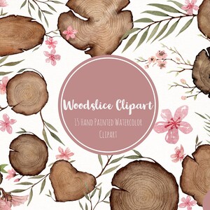Rustico Legno Slice Flower Acquerello Invito di nozze Clipart- Acquerello Legno Slice Clipart- Wood Slice Design- Nature Wood Clipart