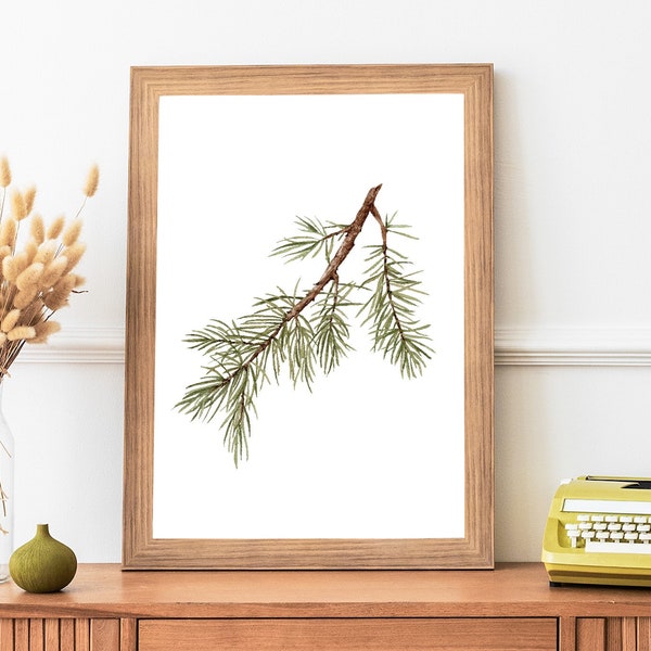 Watercolor Pine Branch Art Print- Printable Botanical Wall Art- Pine Needles- Pine Trees- Tree Branch Print- Pine Branch Painting Art Print