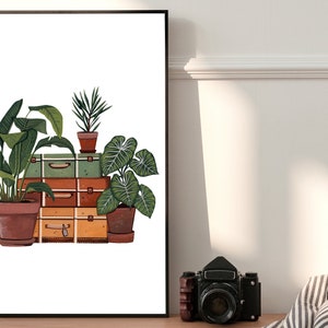 Houseplant Art Print: Vintage Suitcase, Retro Plant Illustration image 8