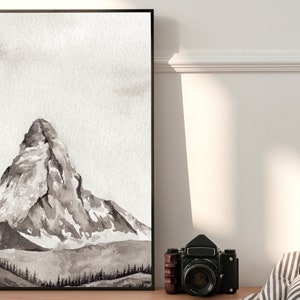 Grigio Acquerello Mountain Art Stampa Stampabile Mountain Wall Art Landscape Wall Art Mountain Painting Stampa Arte acquerello stampabile immagine 2