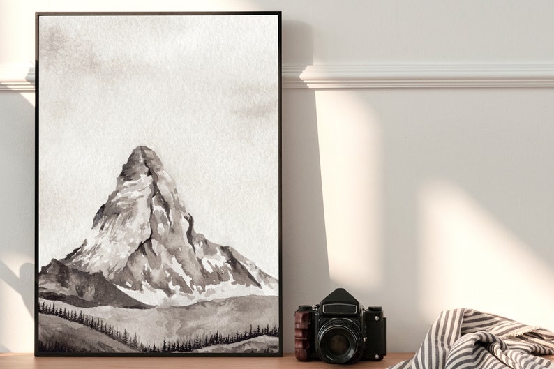 Grigio Acquerello Mountain Art Stampa Stampabile Mountain Wall Art Landscape Wall Art Mountain Painting Stampa Arte acquerello stampabile immagine 2