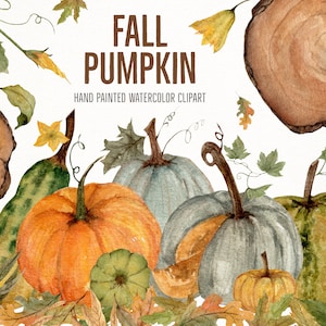 Fall Watercolor Pumpkin Clipart- Rustic Farm Autumn Clip Art- Watercolor Pumpkins Harvest Clipart- Wedding Png- Scrapbook Clipart- Fall Art