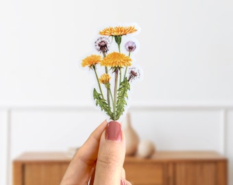 Dandelion Clear Matte Vinyl Sticker- Garden Wildflowers Sticker- Die Cut Laptop Sticker- Water Bottle Sticker