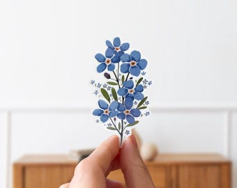 Forget Me Not Sticker: Glossy Blue Floral Decal - Weatherproof Vinyl
