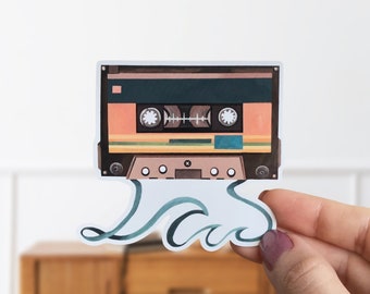 Retro Wave Cassette Tape Vinyl Sticker- Glossy Vinyl Ocean Wave Cassette