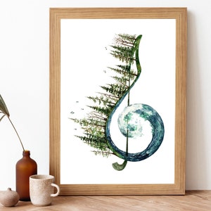 Music Note Treble Clef Watercolor Painting Art Print- Musical Note Artwork Gift For Musicians- Treble Clef Wall Art- Music Note Art Poster