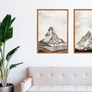 Grigio Acquerello Mountain Art Stampa Stampabile Mountain Wall Art Landscape Wall Art Mountain Painting Stampa Arte acquerello stampabile immagine 9