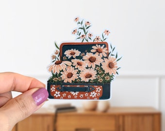 Daisy Flower Suitcase Sticker: Retro Floral Travel Glossy Vinyl