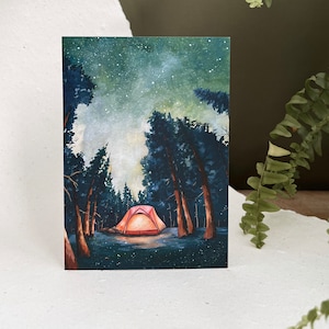 Carte de voeux d'aventure de camping vierge - Camping dans les bois - Carte de notes Firefly Night - Carte de remerciement - Carte d'art spéciale - Carte de voeux Nature