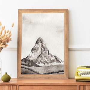 Watercolor Mountain Art Print: Grey Landscape Painting (Digital Download)