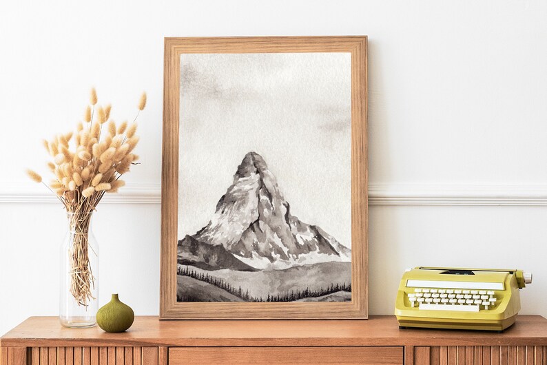 Grigio Acquerello Mountain Art Stampa Stampabile Mountain Wall Art Landscape Wall Art Mountain Painting Stampa Arte acquerello stampabile immagine 1