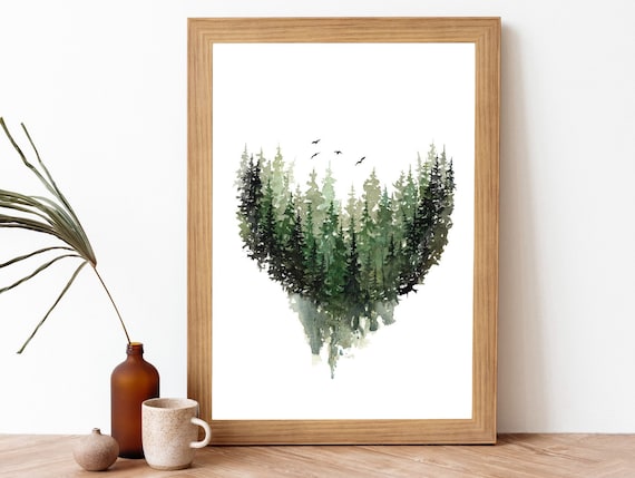 Abstract Pine Trees Forest Watercolor Painting Art Print | Etsy