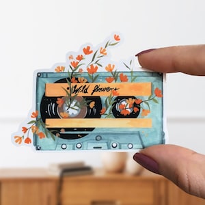 Wild Flowers Cassette Tape Retro Vinyl Sticker- Floral Cassette Sticker