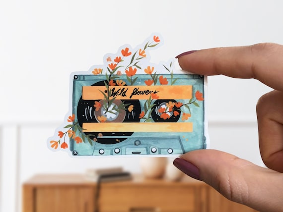 Floral Cassette Tape Sticker: Retro Wild Flowers Vinyl Decal