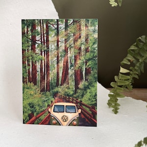 Blank Redwoods Travel Wenskaart- Wildernis Notecard- Verken het buitenleven Mini Art Card- Road Trip Wenskaart