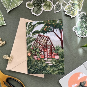 Carte de voeux vierge Greenhouse Dreams - Carte d'art pour serre - Cartes de correspondance pour les amateurs de plantes