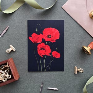 Coquelicots rouges fleur carte de voeux-cartes vierges d'inspiration botanique-carte de voeux floral-carte fleur rouge