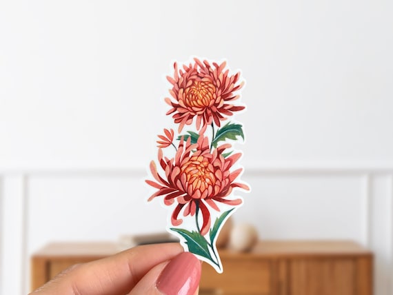 Glossy Chrysanthemum Flower Sticker: Weather Resistant Vinyl Decal