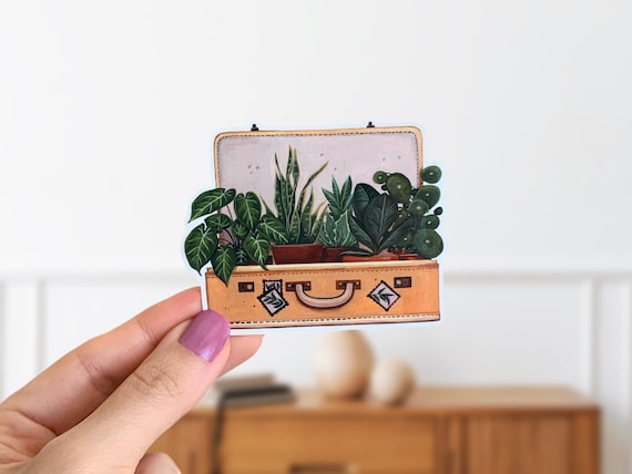 Plants in Suitcase Sticker: Glossy Vinyl Plant Lady Laptop Decal