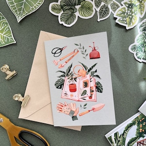 Cartão de felicitações de jardinagem em branco - Cartão de arte da temporada de plantio de primavera - Cartão de nota para amantes de plantas