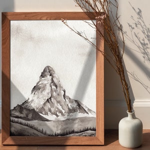 Grigio Acquerello Mountain Art Stampa Stampabile Mountain Wall Art Landscape Wall Art Mountain Painting Stampa Arte acquerello stampabile immagine 6