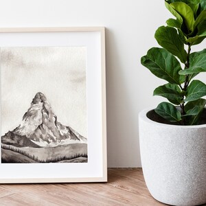 Grigio Acquerello Mountain Art Stampa Stampabile Mountain Wall Art Landscape Wall Art Mountain Painting Stampa Arte acquerello stampabile immagine 7