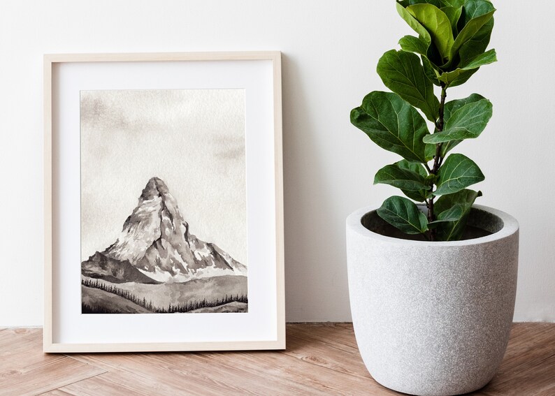 Grigio Acquerello Mountain Art Stampa Stampabile Mountain Wall Art Landscape Wall Art Mountain Painting Stampa Arte acquerello stampabile immagine 7