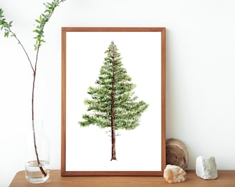 Watercolor Pine Tree Print: Minimalist Botanical Art (Digital Download)
