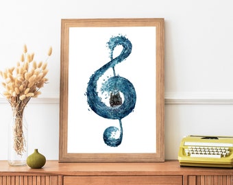 Watercolor Treble Clef Ocean Wave Painting- Music Note Art Print- Musical Wall Art- Musician Gift- Ocean Painting Art Print- Musical Notes