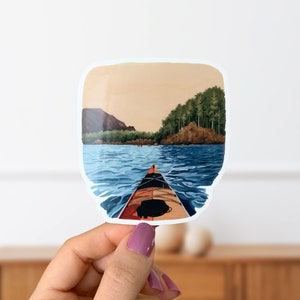 Kayaking Vinyl Sticker: Outdoors Nature Decal, Water Bottle, Laptop