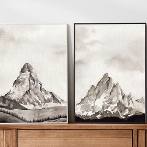 Grigio Acquerello Mountain Art Stampa Stampabile Mountain Wall Art Landscape Wall Art Mountain Painting Stampa Arte acquerello stampabile immagine 3