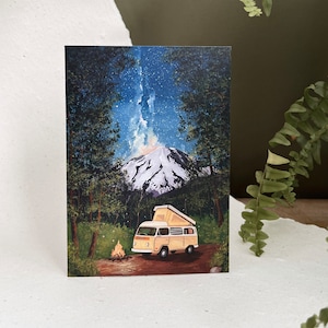 Aventure vierge carte de voeux-camping sauvage nuit étoilée montagne carte de voeux-camper van carte de voeux-mini carte d'art