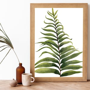 Watercolor Green Leaf Painting Printable Art- Botanical Leaf Art- Plant Painting Watercolor Leaves- Watercolor Fern Botanical Wall Art