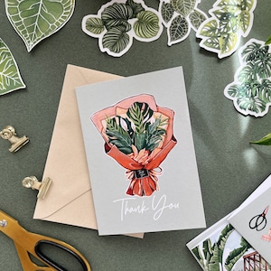 Blank Botanical Thank you Card- Peace Lily Houseplant Bouquet Card- Note Card for Plant Lovers