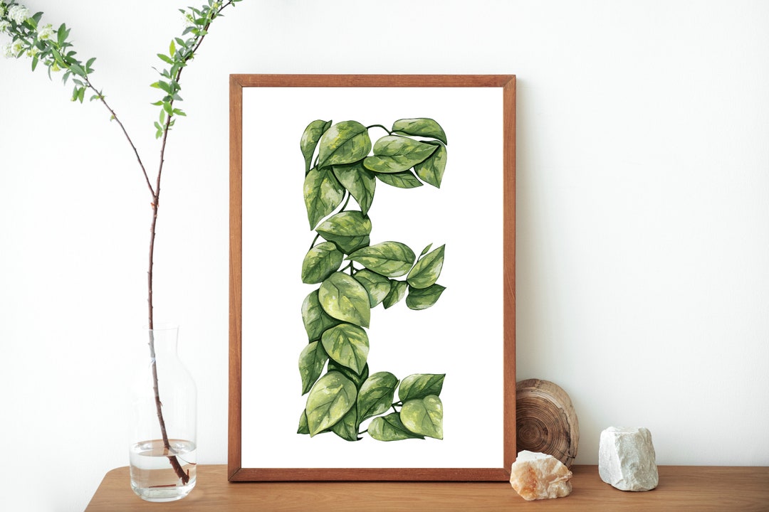 Botanical Letter E Alphabet Print- Golden Pothos Painting- Letter E ...