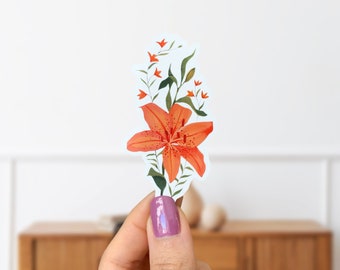 Tiger Lily Wildflowers Glossy Die Cut Vinyl Sticker- Weather Resistant Outdoors Floral Sticker- Hydro Flask Sticker- Laptop Decal