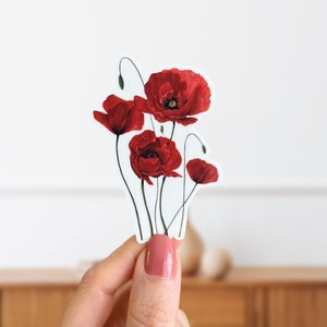 Clear Red Poppies Vinyl Die Cut Sticker- Field of Poppies Laptop Sticker- Flower Water Bottle Stickers-