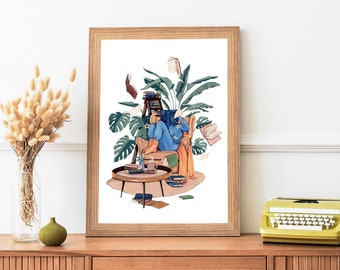 Lámina artística de una niña leyendo: un regalo fantástico para los amantes de los libros