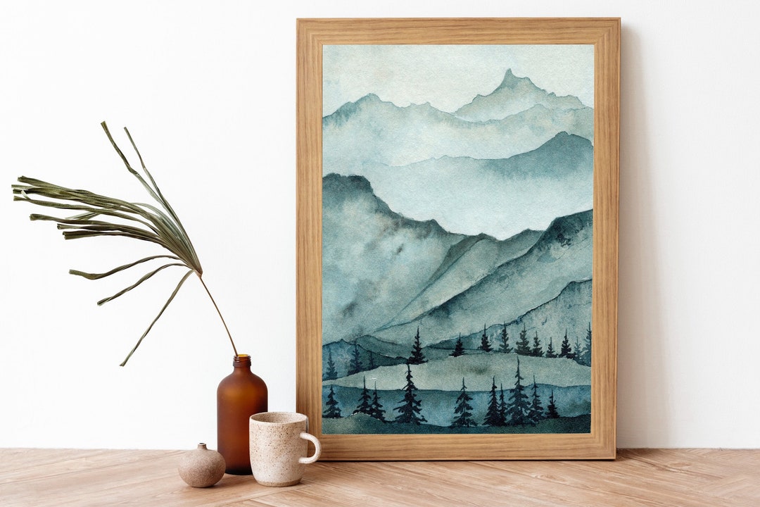 Watercolor Mountain Landscape Painting Printable Art- Landscape Art ...