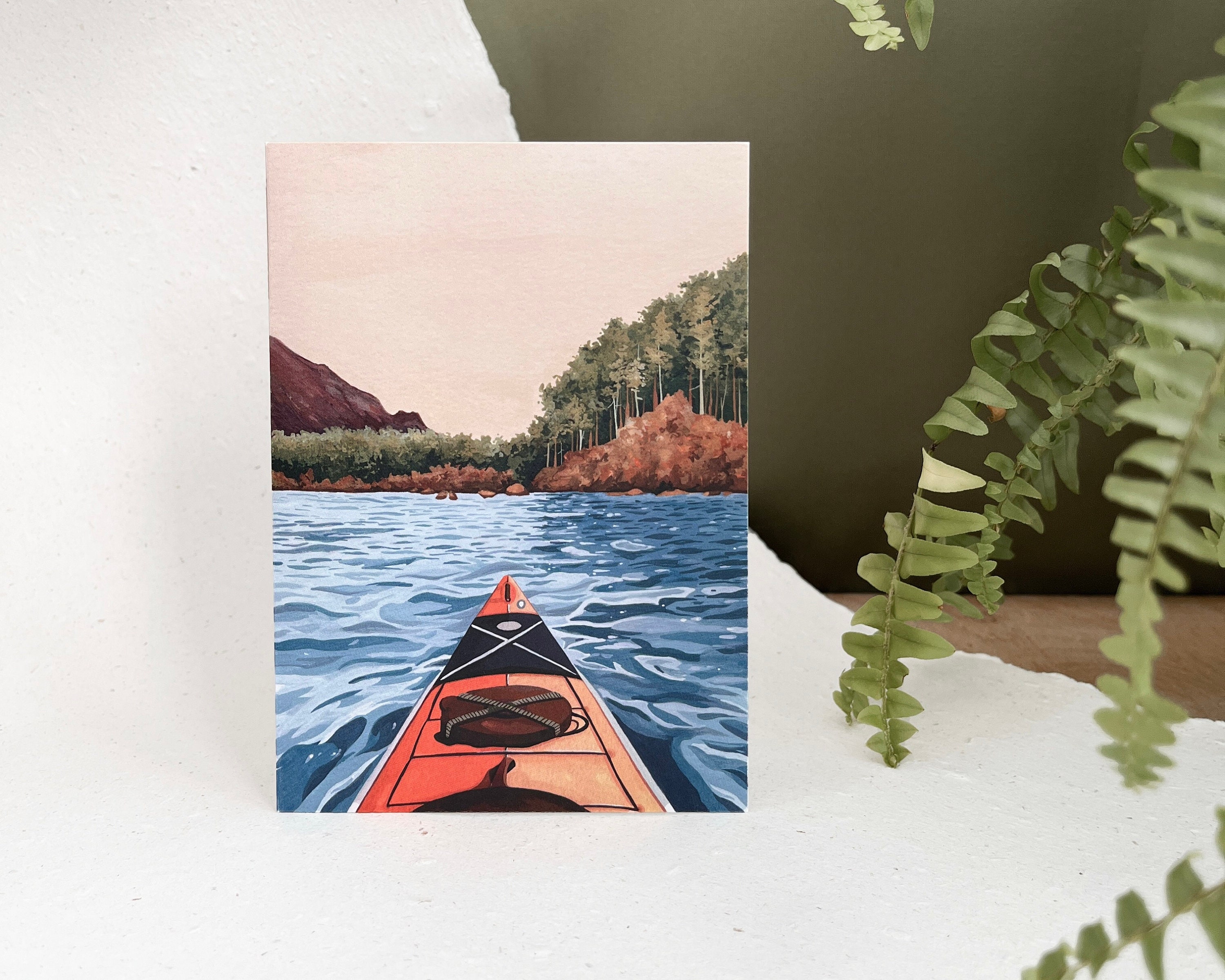 Kayaking Card Blank Kayak Adventure Greeting Card- River Sport Notecard- Vibrant ...